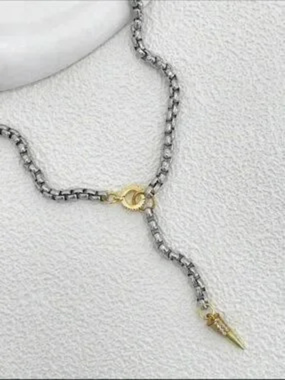Modern Two Tone Box Chain Drop Necklace - Picture 2 of 3